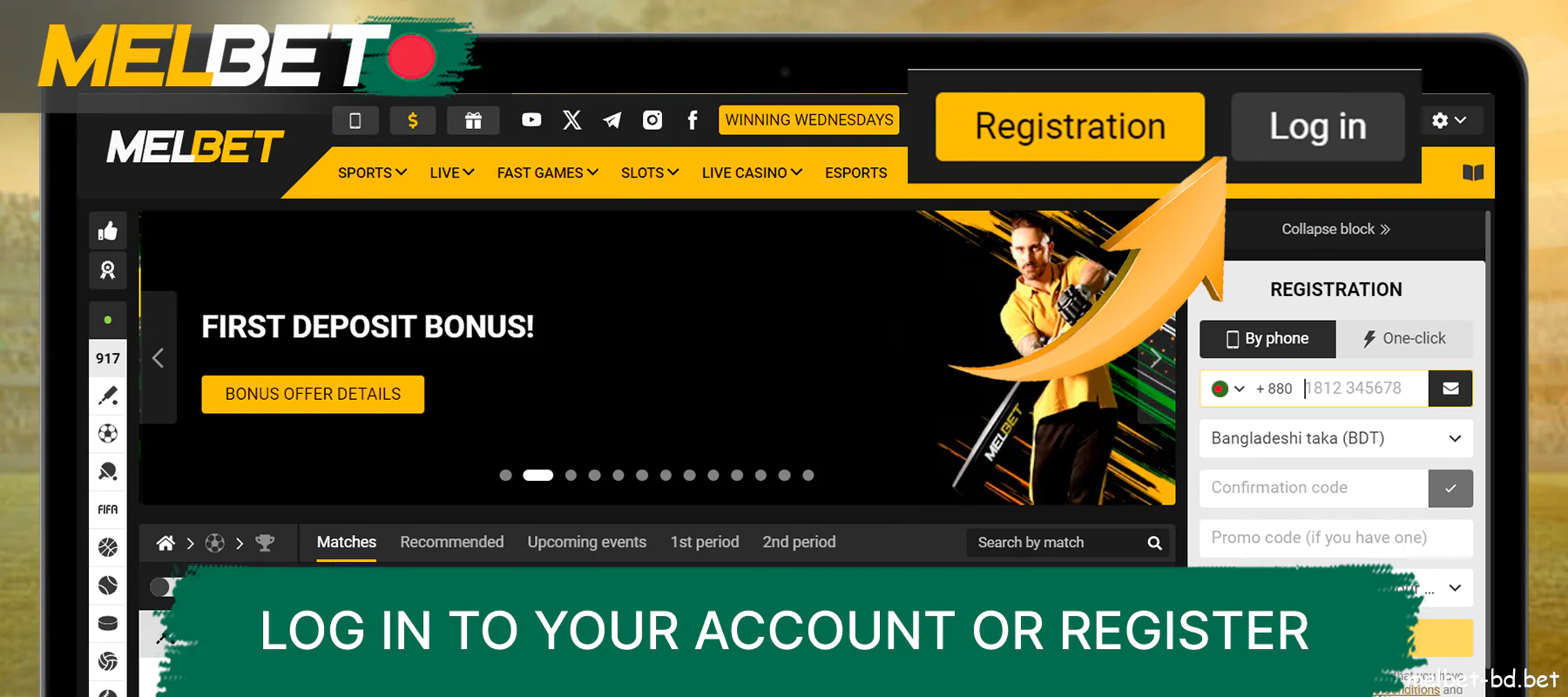 Log in to your account or register Melbet